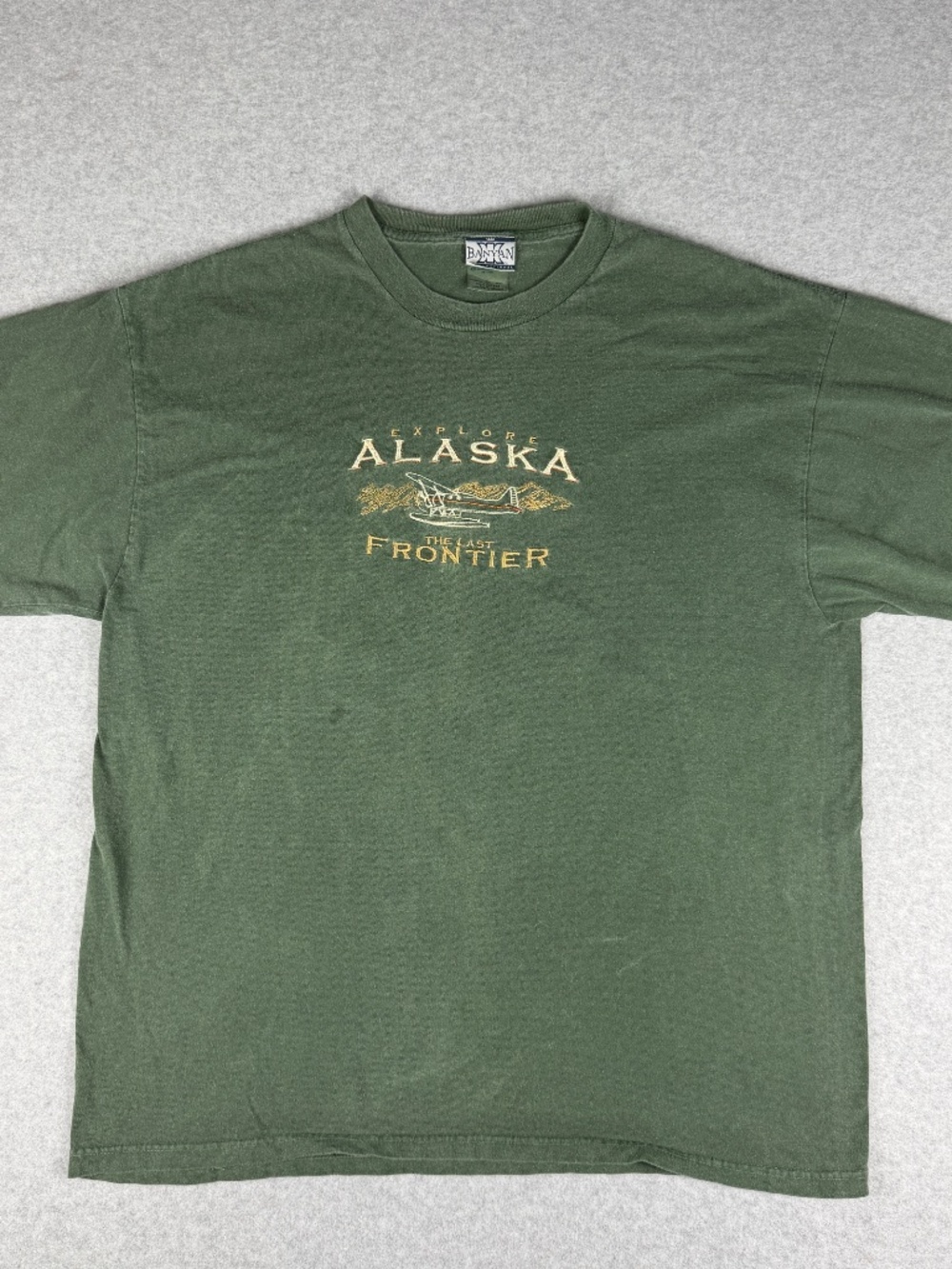 Vintage 90s Alaska The Last Frontier Shirt Mens XL Embroidered Float Plane Green